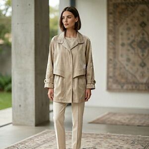 Vintage Gallery Cream Trench Coat - Classic Lightweight Rain Coat Jacket SZ M